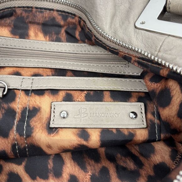 B. Makowsky Shoulder Bag Italian Leather Taupe Mushroom Brown - Picture 6 of 9